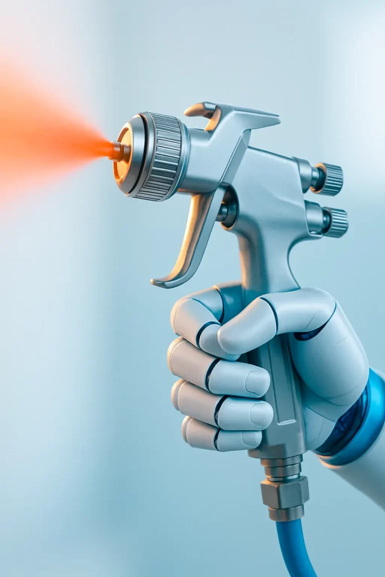 ai beeld van een robothand die een spuitpistool vasthoudt