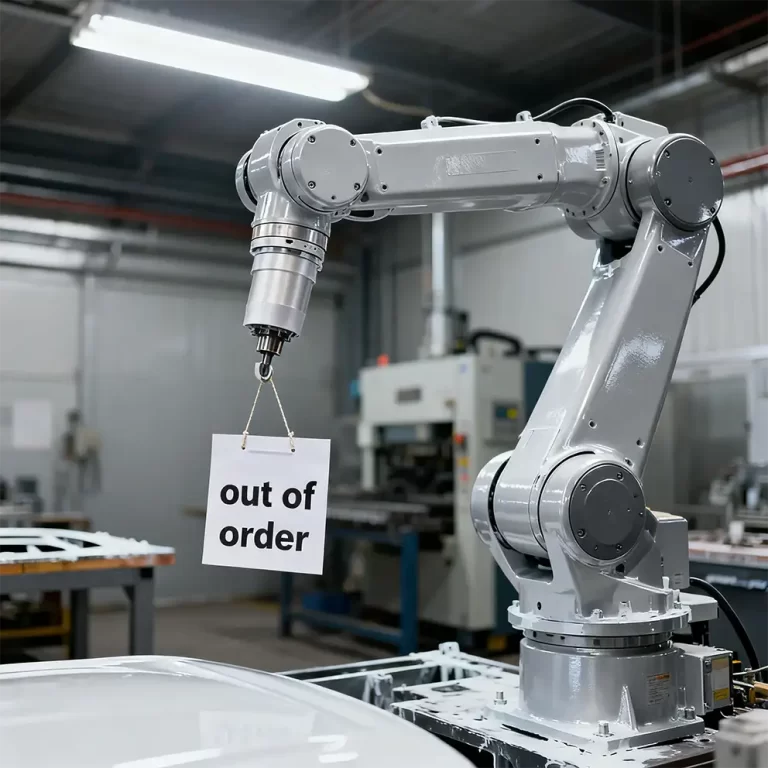 Technician performs predictive maintenance on an industrial paint line with vibration measurement.